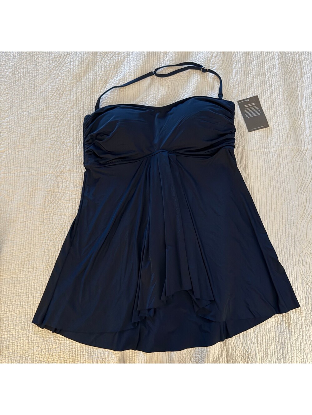 Garnet Hill Navy Blue Ruched-Overlay Tankini Top and Skirt Bottom Size 16 NWT